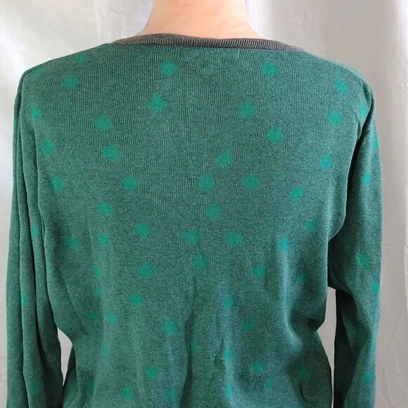 cAbi Retro Green Polka Dot Grey Trim Button Front Knit Cardigan Large - Picture 15 of 16